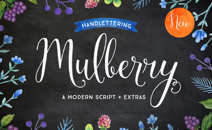 Dark background w/ hand-written font and watercolour elements